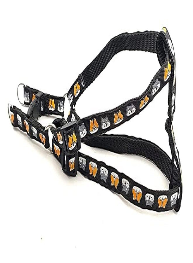 Pups&Pets طقم مقود قابل للتعديل من Pups&Pets للحيوانات الأليفة مقاس 15 مم مع سرج، مصنوع من النايلون المطبوع عليه رسومات جراء، مناسب للكلاب الصغيرة والمتوسطة (أسود). - Image 3